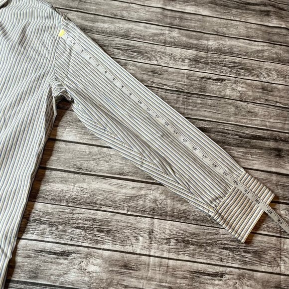 Tommy Hilfiger Mens Button Down Long Sleeve Shirt Yellow White Blue 17 32-33 - Picture 10 of 10